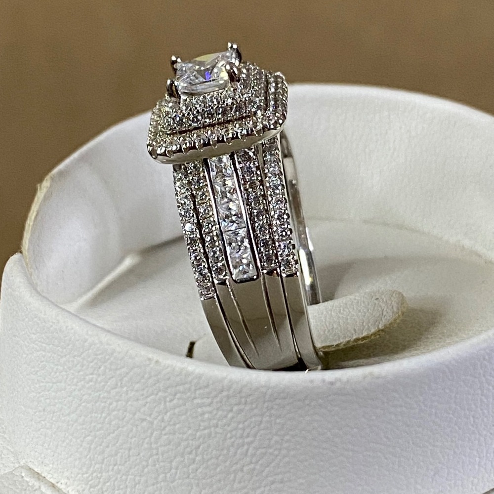 Jeulia Princess Cut Wedding Ring Sterling Silver Bridal‎ Cubic Zirconia Sz 10.5 - Picture 4 of 14